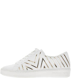 Белые кожаные кеды с золотистыми вставками Michael Michael Kors