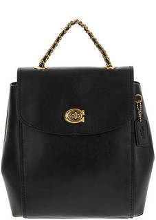Черный кожаный рюкзак с тонкими лямками Coach