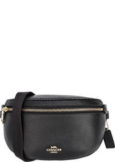 Поясная сумка черного цвета из зерненой кожи Coach
