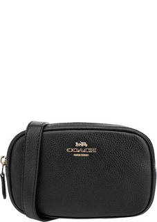 Поясная сумка черного цвета из зерненой кожи Coach