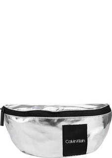 Серебристая поясная сумка из текстиля Calvin Klein Jeans