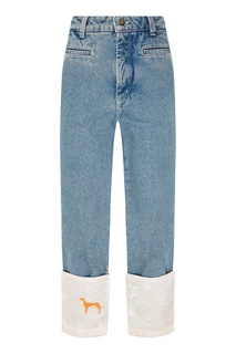 Рыбацкие джинсы с вышивкой на отворотах Loewe