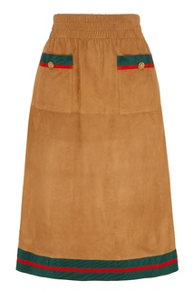 Замшевая юбка с отделкой полосами Web Gucci