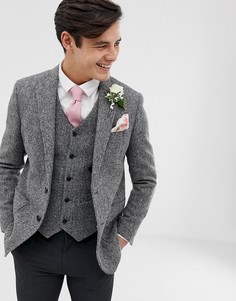 Серый приталенный блейзер из 100% шерстяного твида Харрис ASOS DESIGN wedding - Серый