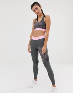 Серо-розовые леггинсы с логотипом adidas Training - Серый