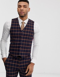Темно-синий приталенный жилет в клетку ASOS DESIGN wedding - Темно-синий