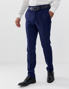 Синие облегающие брюки из ткани с добавлением шерсти в елочку ASOS DESIGN wedding - Синий