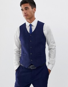 Синий облегающий жилет из ткани с добавлением шерсти в елочку ASOS DESIGN wedding - Синий