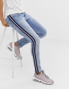 Светлые стретчевые рваные джинсы скинни с полосками по бокам Replay Andov - Синий