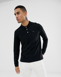 Черное поло с длинными рукавами и логотипом Emporio Armani - Черный