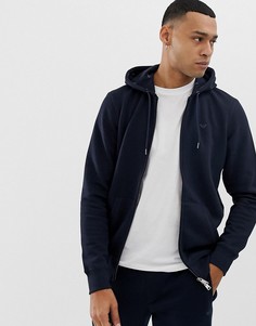 Худи темно-синего цвета с флисовой изнанкой и логотипом Emporio Armani - Темно-синий