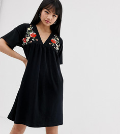Хлопковое свободное платье с вышивкой ASOS DESIGN Petite - Черный