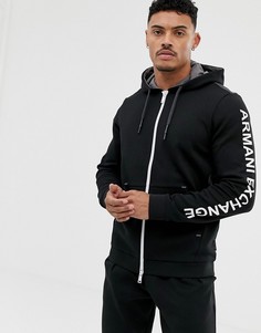 Черный свитшот на молнии с капюшоном и логотипом Armani Exchange - Черный