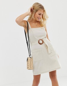 Платье мини с квадратным вырезом и контрастными строчками ASOS DESIGN - Бежевый