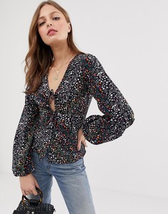 Чайная блузка с длинными рукавами и мелким цветочным принтом ASOS DESIGN - Мульти
