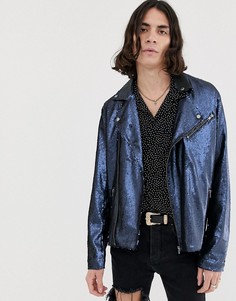 Темно-синяя байкерская куртка с пайетками ASOS DESIGN - Темно-синий
