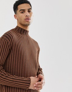 Коричневый трикотажный oversize-джемпер с высоким воротом ASOS DESIGN - Рыжий