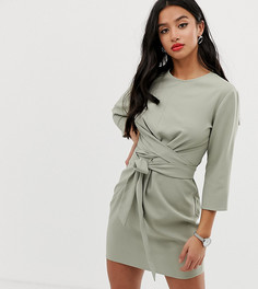 Платье мини с запахом и длинным поясом ASOS DESIGN Petite - Зеленый