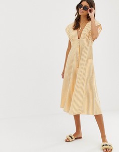 Платье миди в полоску с пуговицами, открытой спиной и карманами ASOS DESIGN - Мульти