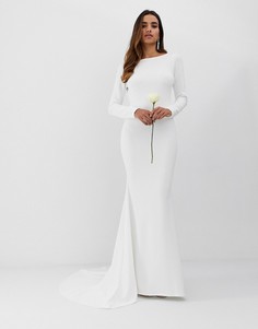 Свадебное креповое платье с годе и низким вырезом на спине Club L - Белый