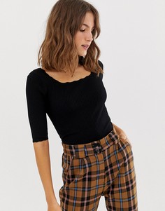 Черный топ с квадратным вырезом River Island - Черный