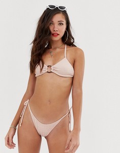 Розовый фактурный бикини-топ с кольцом Miss Selfridge - Розовый