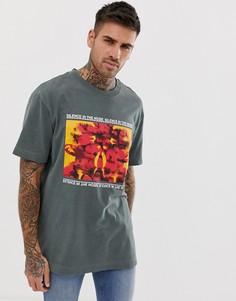 Зеленая свободная футболка с принтом на груди Bershka Join Life - Зеленый