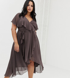 Асимметричное платье миди с кейпом ASOS DESIGN Curve - Розовый