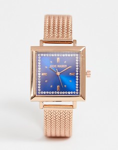Женские часы с квадратным синим циферблатом Steve Madden - Розовый