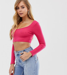 Неоново-розовый кроп-топ с овальным вырезом Boohoo - Розовый