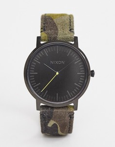 Часы с камуфляжным кожаным ремешком Nixon Porter - 40 мм - Зеленый