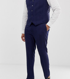Синие зауженные брюки с добавлением шерсти и узором в елочку ASOS DESIGN Plus Wedding - Синий