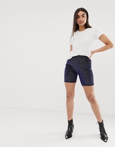 Темно-синие бархатные шорты-леггинсы Missguided - Синий