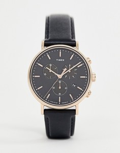 Часы с черным кожаным ремешком и хронографом Timex Fairfield - 41 мм - Черный