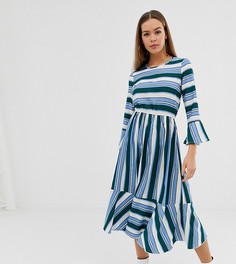 Платье миди в полоску с оборкой Boohoo - Мульти