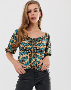 Топ с баской и объемными рукавами Boohoo - Мульти