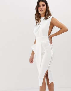 Платье-футляр миди с высоким воротом и драпировкой на юбке ASOS DESIGN Premium - Белый