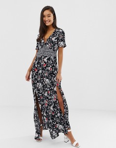 Чайное платье макси с цветочным принтом Miss Selfridge - Черный