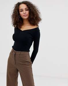 Черный топ в рубчик с V-образным вырезом Brave Soul - Черный