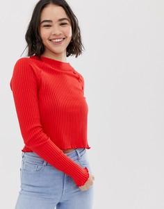 Красный лонгслив в рубчик Pull&Bear - Красный