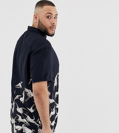 Черная рубашка с принтом журавлей River Island Big & Tall - Черный