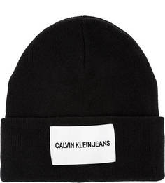 Черная полушерстяная шапка с нашивкой Calvin Klein Jeans