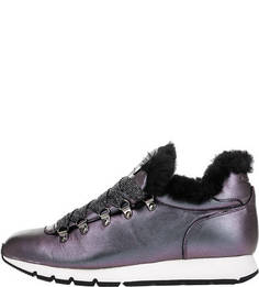 Фиолетовые кожаные кроссовки с меховой подкладкой Voile Blanche