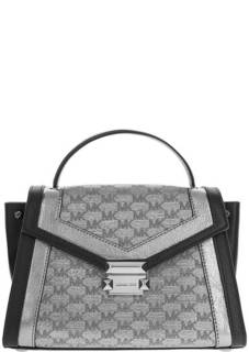 Серебристая текстильная сумка с откидным клапаном Whitney Michael Michael Kors