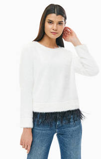 Белый джемпер с отделкой из страусиных перьев Armani Exchange