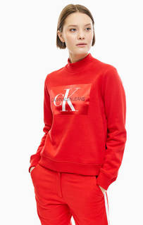 Красный свитшот с логотипом бренда Calvin Klein Jeans