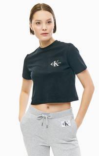 Укороченная черная футболка с карманом Calvin Klein Jeans