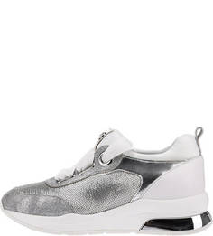 Серебристые кроссовки на танкетке с отделкой пайетками Liu Jo