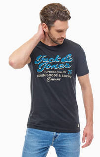 Черная хлопковая футболка с принтом Jack & Jones