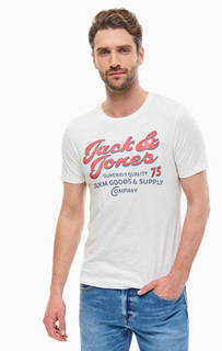 Белая хлопковая футболка с принтом Jack & Jones